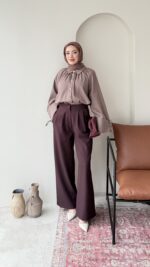 Macka Palazzo Pantalon - Mürdüm - Görsel 3