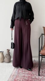 Sayle Detaylı Palazzo Pantalon - Mürdüm