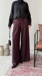 Sayle Detaylı Palazzo Pantalon - Mürdüm - Görsel 2