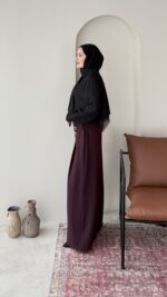 Sayle Detaylı Palazzo Pantalon - Mürdüm - Görsel 4