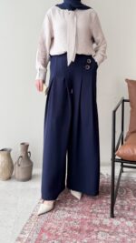 Sayle Detaylı Palazzo Pantalon – Lacivert - Görsel 2