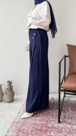 Sayle Detaylı Palazzo Pantalon – Lacivert - Görsel 3