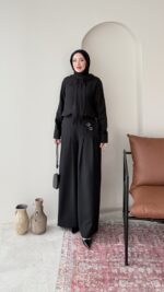 Sayle Detaylı Palazzo Pantalon – Siyah - Görsel 3