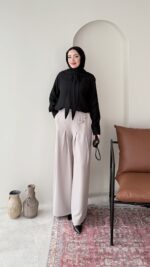 Sayle Detaylı Palazzo Pantalon – Taş - Görsel 3