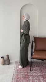 Yâde İpeksi Qupra Takım – Haki - Görsel 2