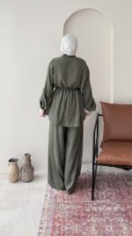 Yâde İpeksi Qupra Takım – Haki - Görsel 3