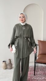 Yâde İpeksi Qupra Takım – Haki - Görsel 4