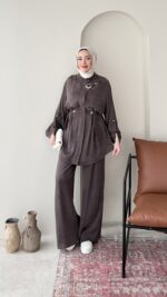 Yâde İpeksi Qupra Takım – Kahverengi