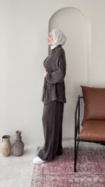 Yâde İpeksi Qupra Takım – Kahverengi - Görsel 2