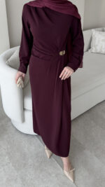 Sare Pileli Elbise - Mürdüm - Görsel 6