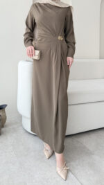 Sare Pileli Elbise - Vizon - Görsel 7