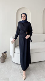 Sare Pileli Elbise - Lacivert - Görsel 2