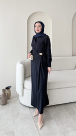 Sare Pileli Elbise - Lacivert - Görsel 3