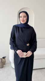 Sare Pileli Elbise - Lacivert - Görsel 5