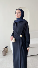 Sare Pileli Elbise - Lacivert - Görsel 6