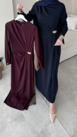 Sare Pileli Elbise - Lacivert - Görsel 7