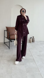 Luvi Düğmeli Oyşo Takım - Bordo - Görsel 7