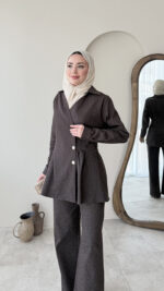 Bovo Taşlı Denim Takım - Kahverengi - Görsel 5