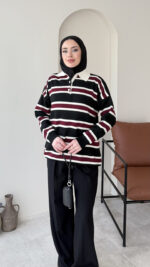 Dora Çizgili Triko Kazak - Siyah - Görsel 2