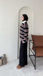 Dora Çizgili Triko Kazak - Siyah - Görsel 5