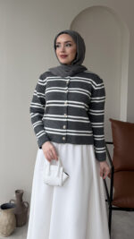 Çizgili Mini Hırka - Gri - Görsel 2