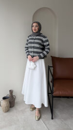 Çizgili Mini Hırka - Gri - Görsel 3