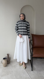 Çizgili Mini Hırka - Gri - Görsel 4