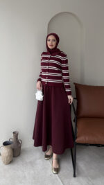 Çizgili Mini Hırka - Bordo - Görsel 5