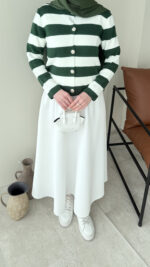 Nera Çizgili Triko Hırka - Haki - Görsel 4