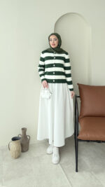 Nera Çizgili Triko Hırka - Haki - Görsel 5