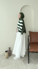 Nera Çizgili Triko Hırka - Haki - Görsel 6