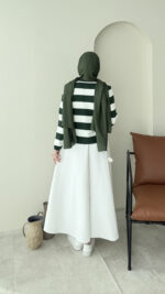 Nera Çizgili Triko Hırka - Haki - Görsel 7