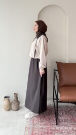 Erbaa Garni Detaylı Elbise&Ceket Takım - Kahve - Görsel 2