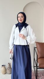 Erbaa Garni Detaylı Elbise&Ceket Takım - Lacivert - Görsel 4