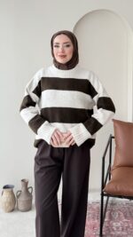 Ella Çizgili Triko Kazak – Taş