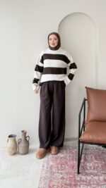 Ella Çizgili Triko Kazak – Taş - Görsel 3