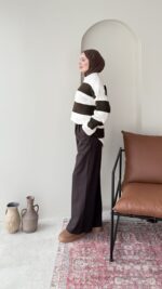 Ella Çizgili Triko Kazak – Taş - Görsel 4