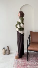 Ella Çizgili Triko Kazak – Haki - Görsel 4