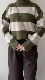 Ella Çizgili Triko Kazak – Haki - Görsel 5