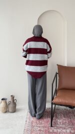 Ella Çizgili Triko Kazak – Bordo - Görsel 4