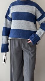 Ella Çizgili Triko Kazak – Mavi - Görsel 6