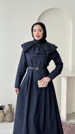 Naze Kot Elbise - Lacivert - Görsel 4