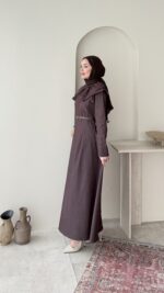 Naze Kot Elbise – Kahve - Görsel 2