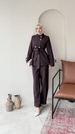 Miri Düğme Detaylı Takım - Mürdüm