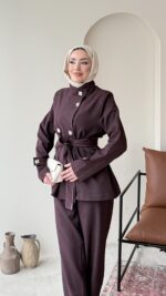 Miri Düğme Detaylı Takım - Mürdüm - Görsel 5