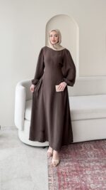 Talya Bağlama Detaylı Elbise – Kahve