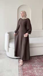 Talya Bağlama Detaylı Elbise – Kahve - Görsel 3