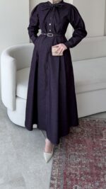 Vione Denim Elbise - Mürdüm - Görsel 4