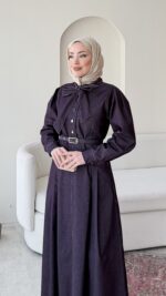 Vione Denim Elbise - Mürdüm - Görsel 5