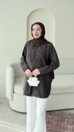Parıltı Gömlek - Kahve - Görsel 2